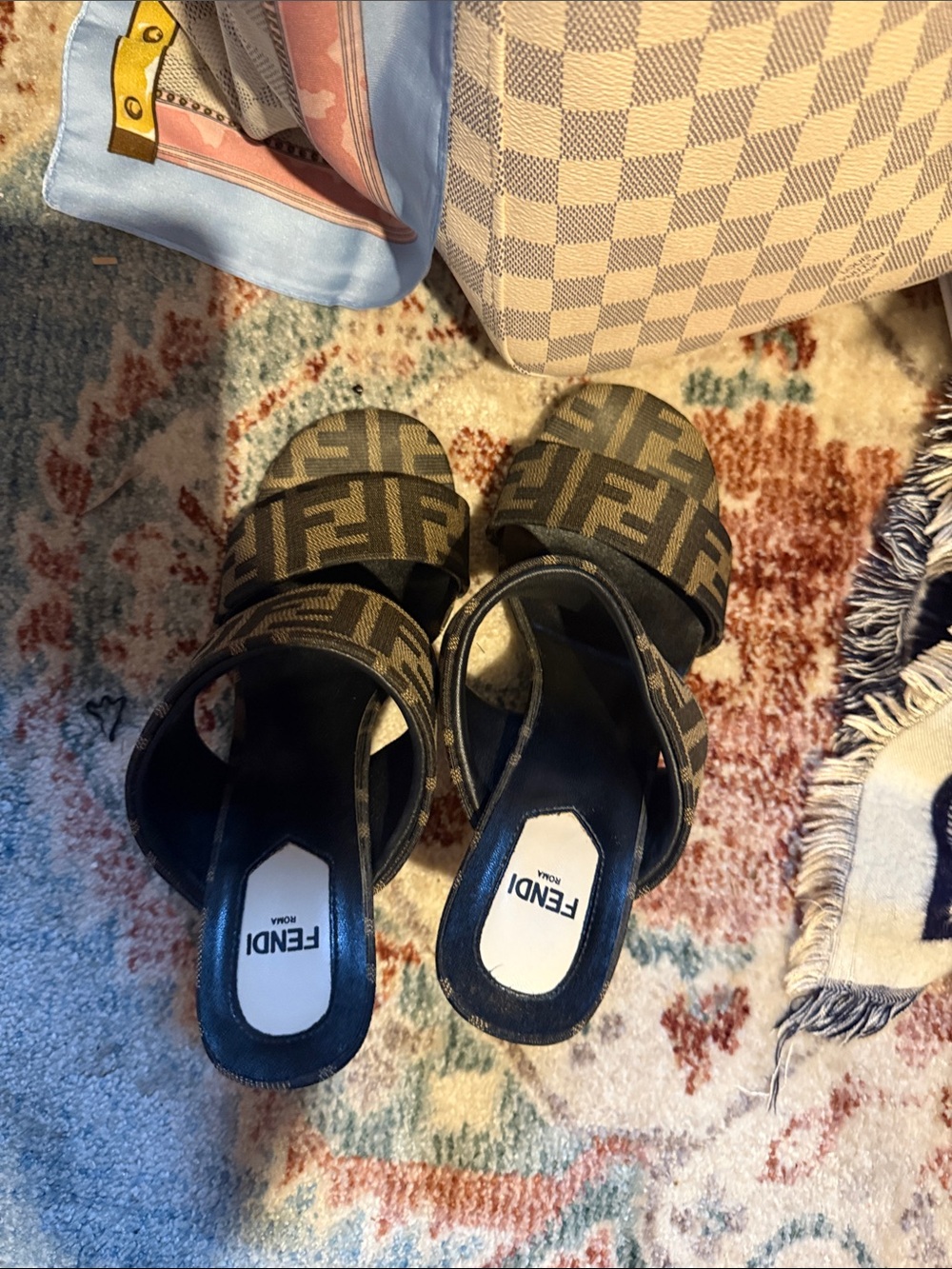 Fendi Brown & Black FF Logo Slide Mules